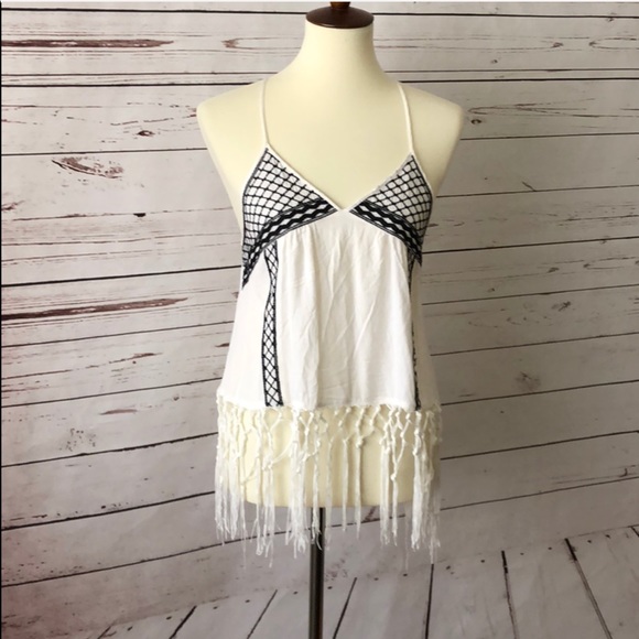 A.Peach Boho Fringe Cami Racerback Top Size Medium - Picture 2 of 7